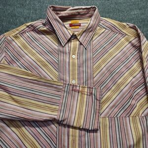 Mecca Button Front Long Sleeve Shirt, White with Stripes, Cuff Link Big Man XL